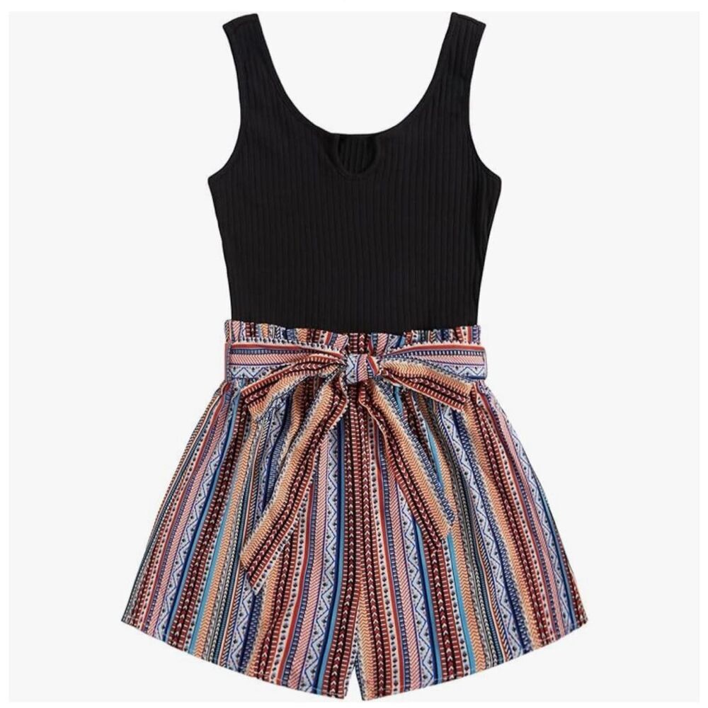 NEW SHENHE Sleeveless Tropical Print Shorts Tank Romper XL NO BELT